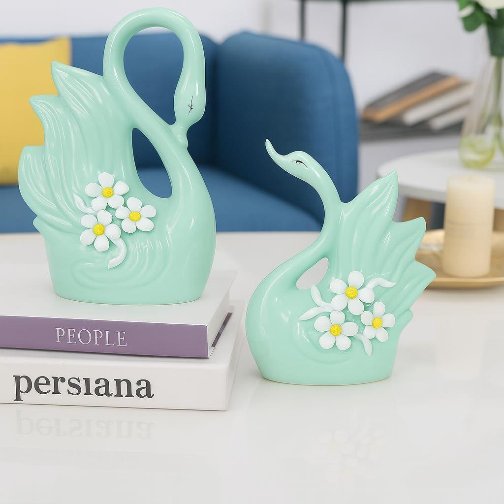 Niedliche luxuriöse hellgrüne Schwanenpaar-Keramik-Kunstfigur | Schöne Wohndekoration (2er-Pack, Hellgrün)