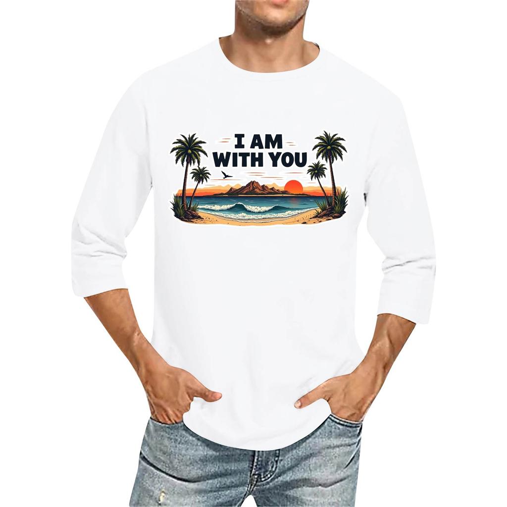 Rundhals for menn, trekvart ermet topp Uformell mote T-skjorte