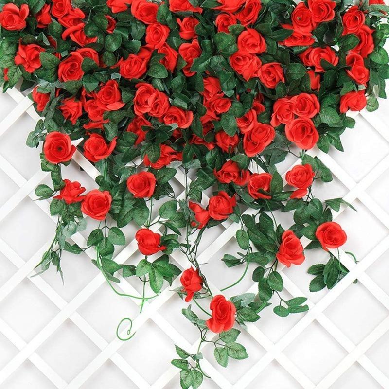 2Pcs 2.3M Rose Artificial Flowers Vine Fake Flower Head for Home Room Decor Garden Wall Wedding Decoration Outdoor Arch Ornament