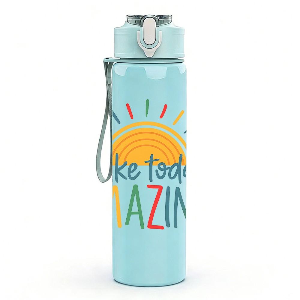 1PC Make Today Amazing Sun 750ml Color Plastic Sports Water Bottle Leakproof Flip Straw Lid Suitable for Sports Office Home Use