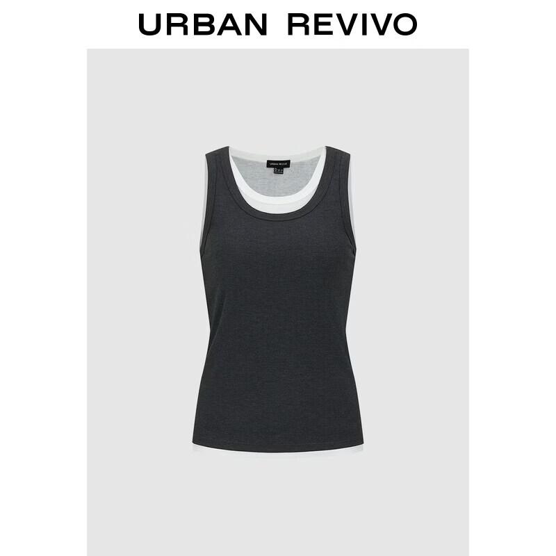 UR2026 Women s Color-blocked Faux Two-Piece Slim Tank Top XS