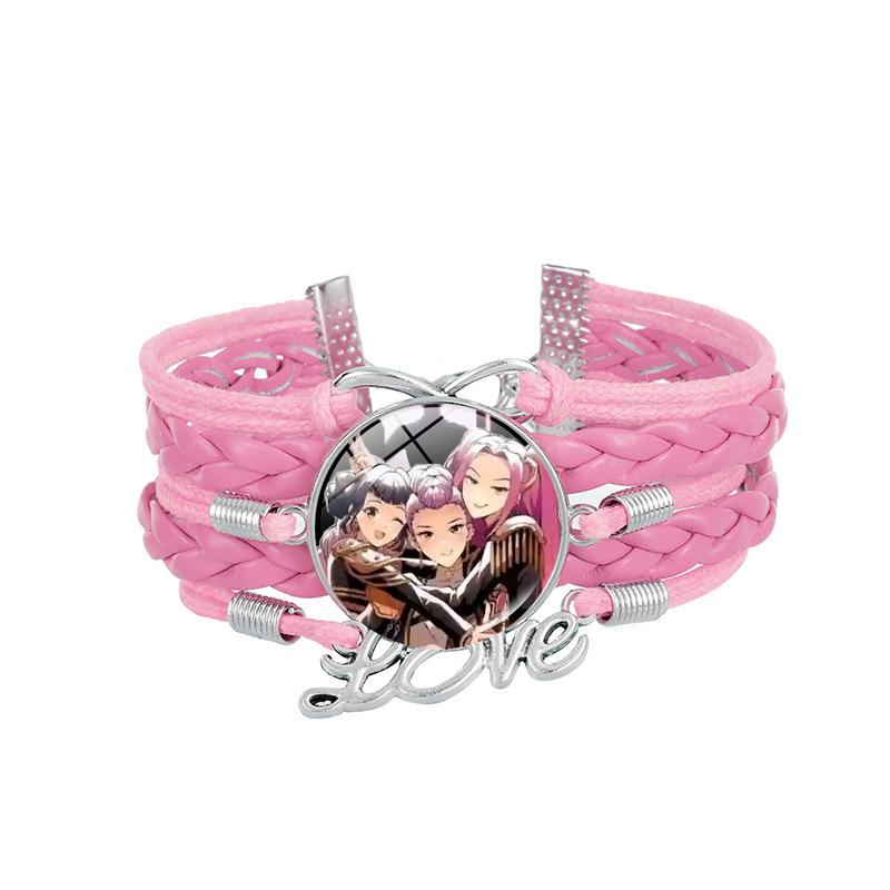 1Pc Demon Hunters KPOP Cartoon Time Gem Bracelet, Leather Braided Blue Multi Layer
