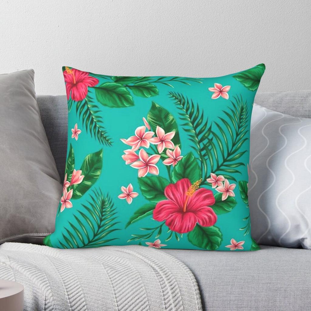 Tropical Palm Flowers Square Pillowcase Polyester Linen Velvet Printed Zip Decor Throw Pillow Case Sofa Seater Cushion Case