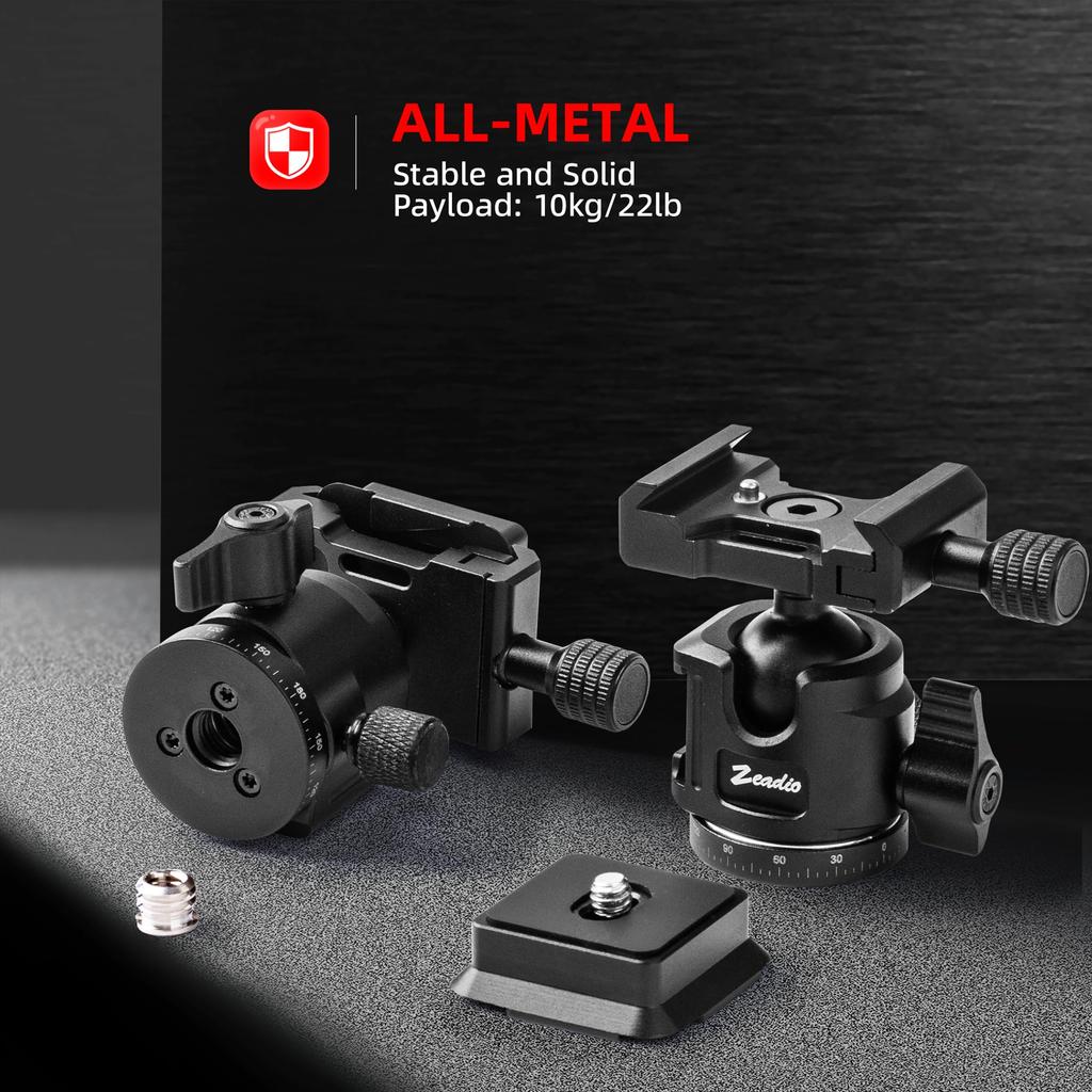 Zeadio Universal Ball Head Mount with Arca Swiss Plate 10kg Weight Panoramic Camera Compatible with Screws - Capacity, 360° Head, 1/4" & 3/8"