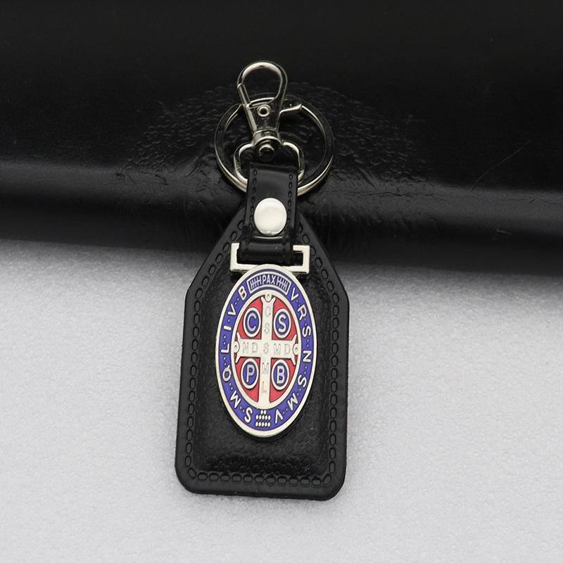 St Benedict PU Leather Keychain Religious Pendant Keyring Lightweight for Personal Accessory Church Event Gift