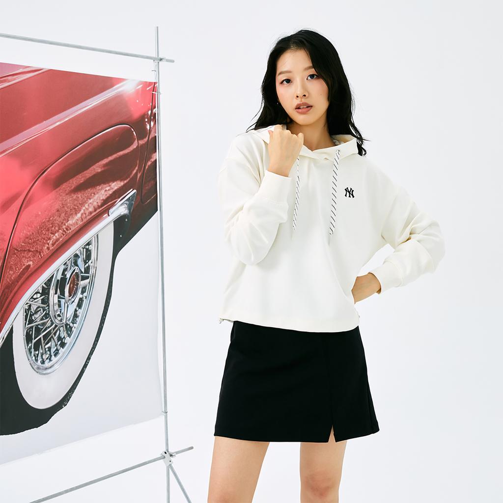 New MLB New York Yankees Basic Collection 24FW Cropped Hoodie Unisex Cream 3FHDBA144-50CRS