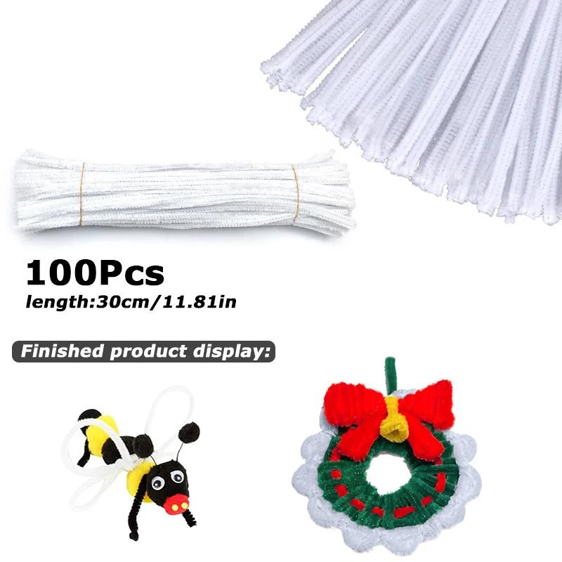 100Pcs 30cm Colors Chenille Stem Twisted Rod Iron Wire DIY Handcraft Wool Root Fluffy Bar Twisting Decor Pipe Cleaner Plush