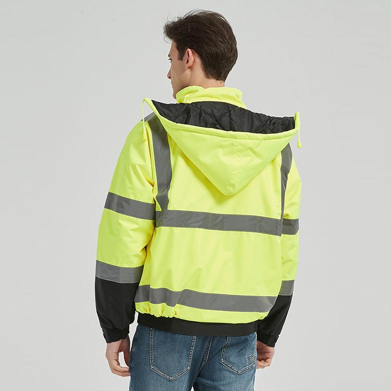 Wasserdichte 300D Oxford Sicherheits-Bomberjacke für Herren Mit Reflektierenden Streifen Hohe Sichtbarkeit Herbst Winter Mantel Mit Kapuze Outdoor Arbeits-Bomberjacken für Herren