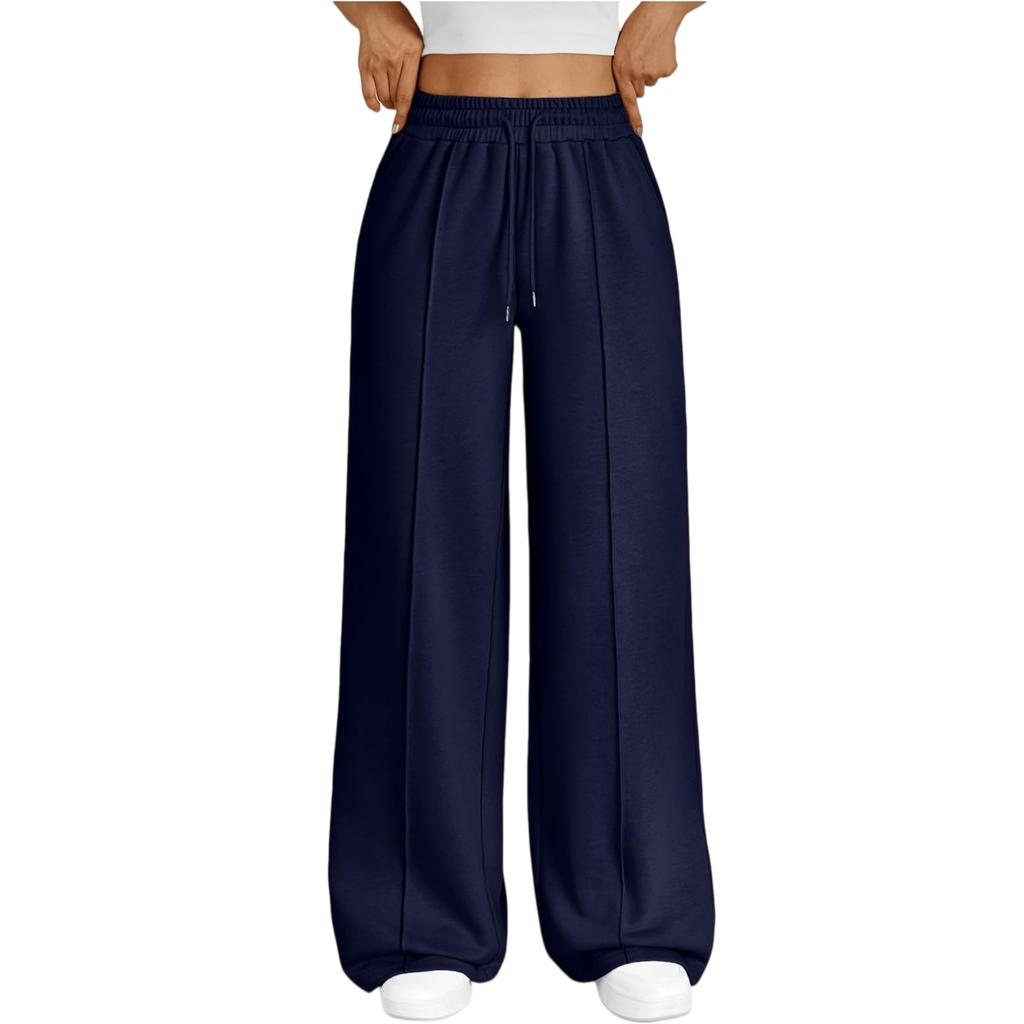 Fashion Women's High Waist Wide Leg Loose Casual Pants Trousers Women's Sports Pants Drawstring Women