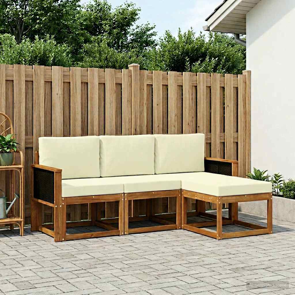 Outdoor Sofa Set with Cushions 4 pcs Natural and Cream
