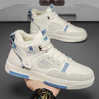 Herren Sneaker High-Top Flach Bequem Winter Warm Baumwolle Leder Wasserdicht Lässige Walking Schuhe Mode Outdoor Skate Schuhe
