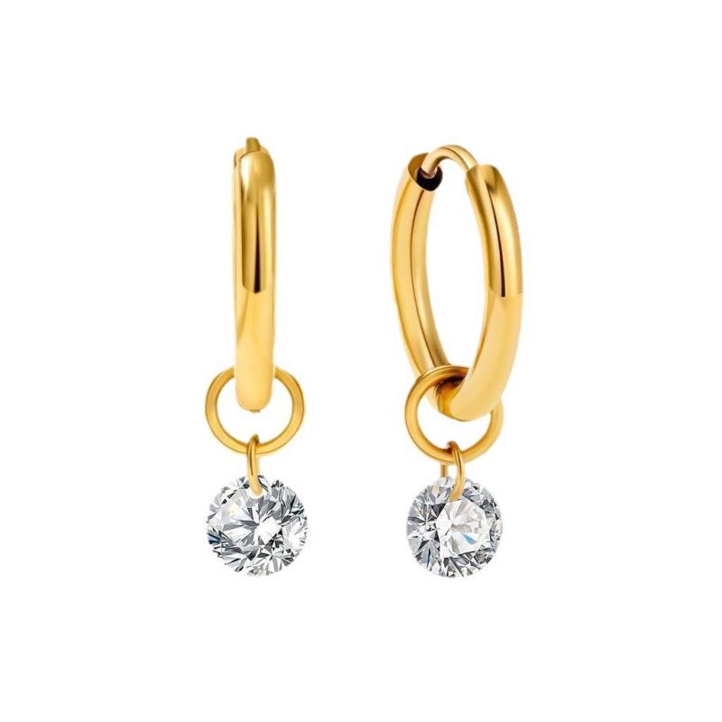Stainless Steel Waterproof 14K Gold-Plated Zircon Water Drop Round Pendant Earrings for Women Fashion Exquisite Earrings Jewelry