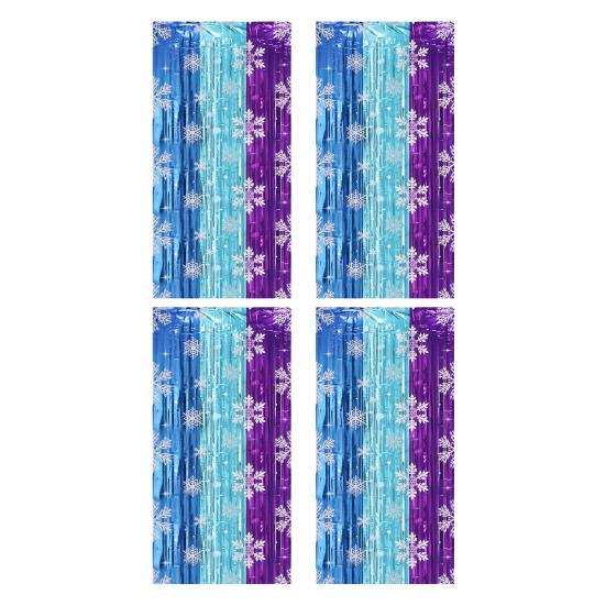 Snowflake Foil Fringe Curtains Metallic Silver Blue Snowflake Tinsel Streamer Photo Backdrop for Christmas Winter Wonderland Freeze Party Decoration