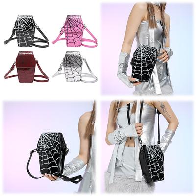 Halloween Purse Spider Web Pattern Novelty Sling Bag Gothic Coffin Shape Crossbody Bags PU Leather Women Shoulder Bag Phone Bag