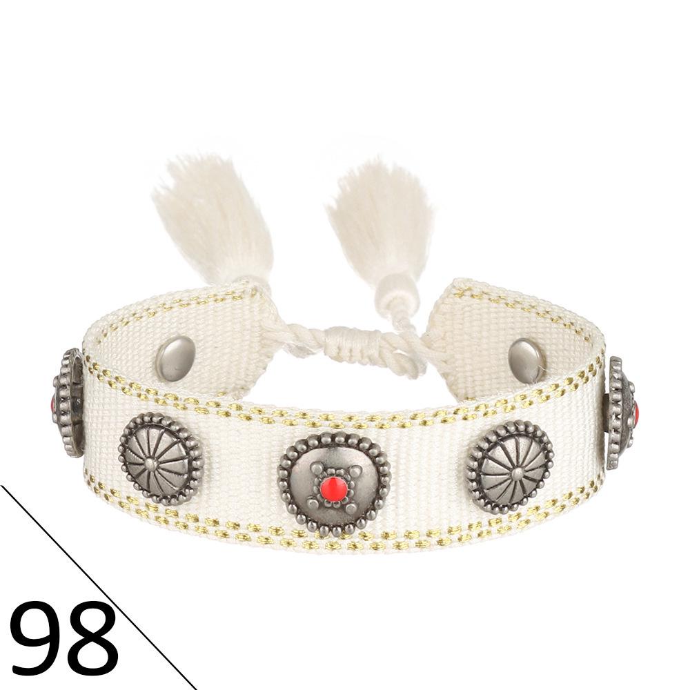 European Woven Bracelet with Metal Nail Buckle and Tassel for Women
