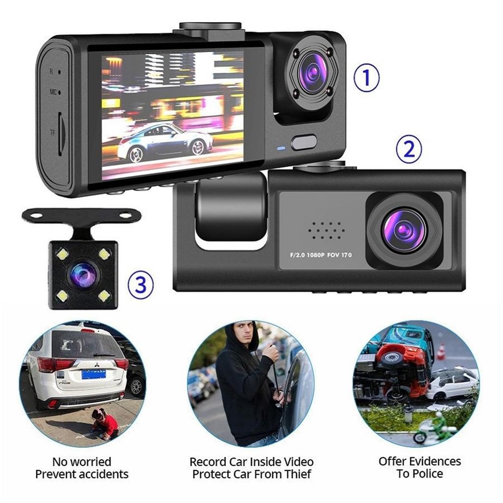 Dash Cam Front Rear Inside Cameras,Loop Recording,Real Images,Security,3-Channels,Clear Capture,NightVision,High Resolution,Wide-Angle Lens