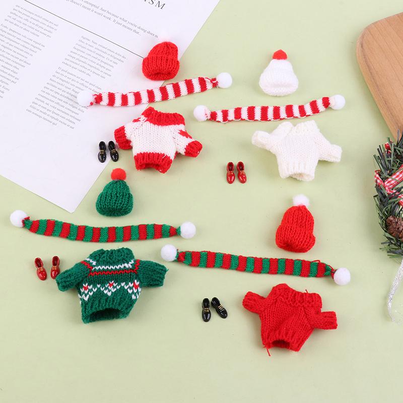 1Set Dollhouse Mini Knitted Sweater Hat Scarf Shoes Christmas 5Cm Doll Clothes Dolls Accessories