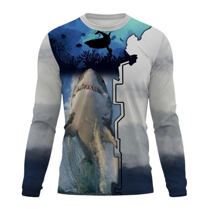 2024 Herren Angelshirt UV-Schutz Rundhals-Top, UPF50+ Herren Langarm Angelshirt/Sommer Outdoor-Sport Herrenbekleidung