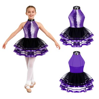 Kinder Mädchen Funkelnde Pailletten Rundhals Ballett Tanz Tutu Kleid Gymnastik Modern Dance Performance Kostüm