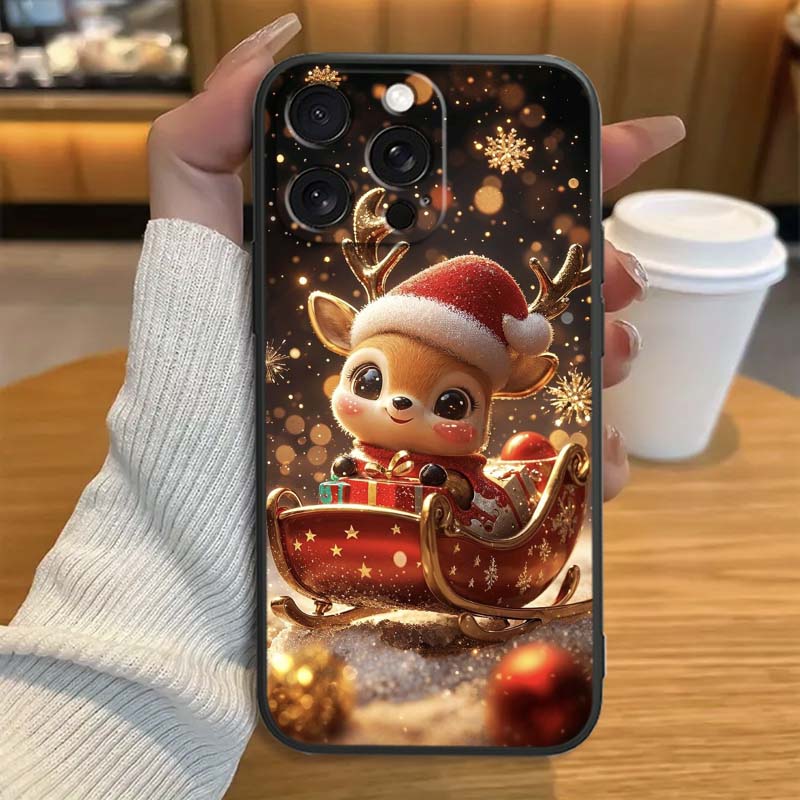 Weihnachts-Cartoon-Muster Handyhülle für Apple iPhone 17 16 16E 15 14 13 12 11 Pro Max Plus Schwarzes Weiches Silikon