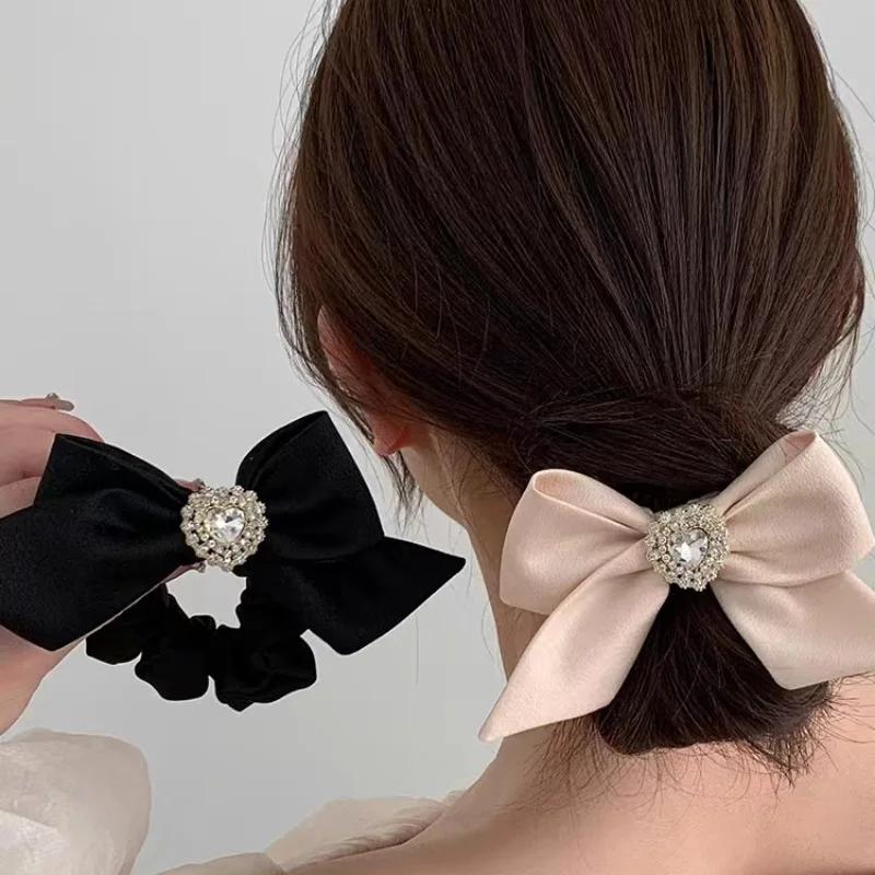 New Solid Color Satin Bow Hair Rope Women Korean Love Style Head Rings Ties Fashion Temperament Elegant Girls Hair Accessories