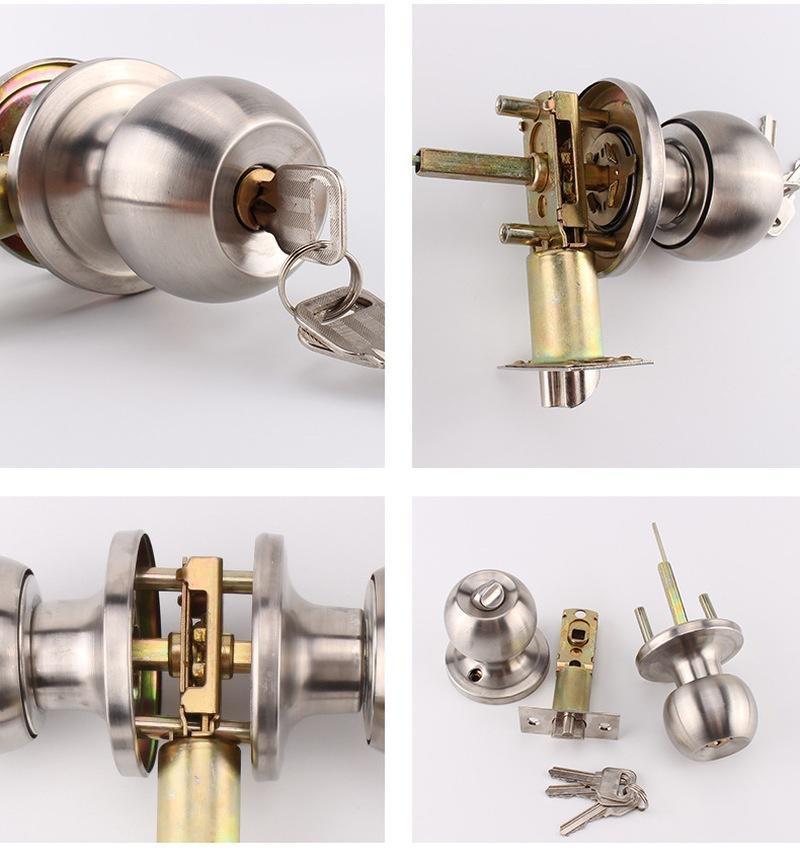 Stainless Round Door Knobs Rotation Lock Knobset Handle Stainless Steel Door Knob with Key for Bedrooms Living Rooms Bathrooms