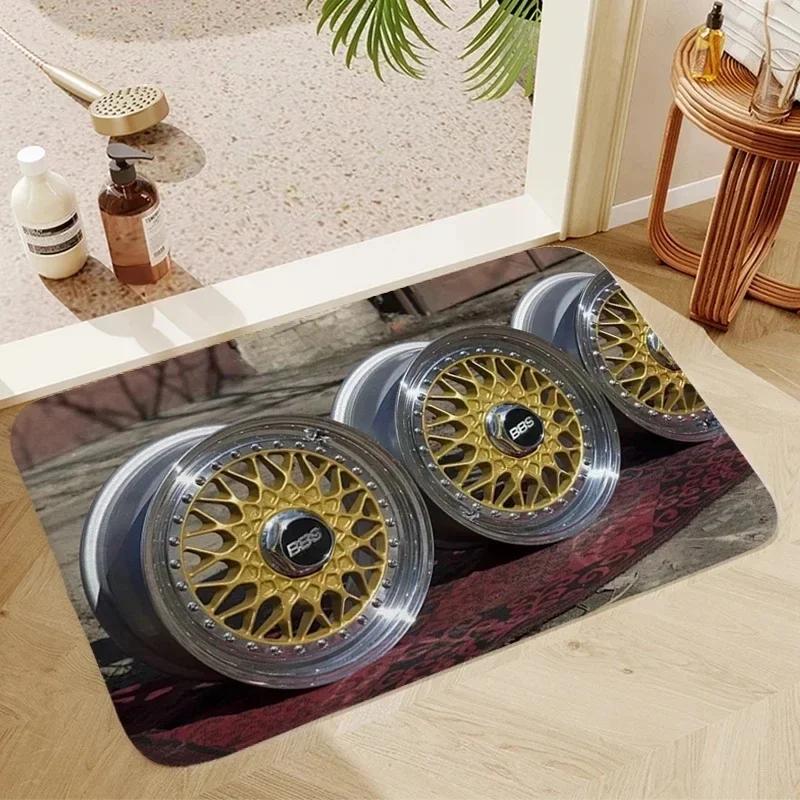 Retro Classic Racing Car Wheel DoorMat, Non-slip Carpet, Suitable for Living Room, Bedroom, Bathroom, Holiday Home Decoration