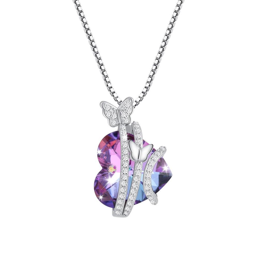 Iridescent Ocean Heart Butterfly Necklace - European & American Fashion Mother's Day Gift