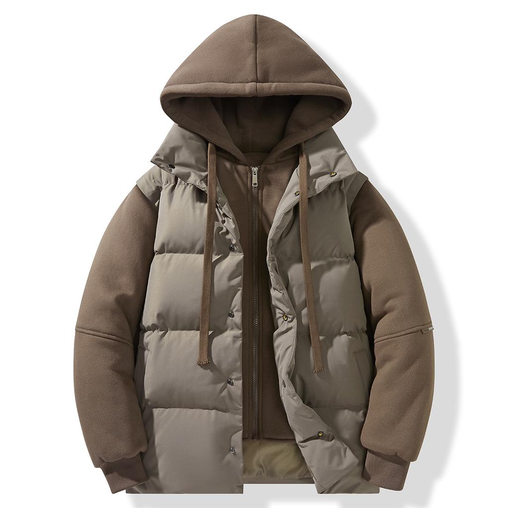 New Winter Fake Two-piece Men's Cotton Coat Hooded Thickened Warm American Retro Casual Cotton Jacket Winter Jacket