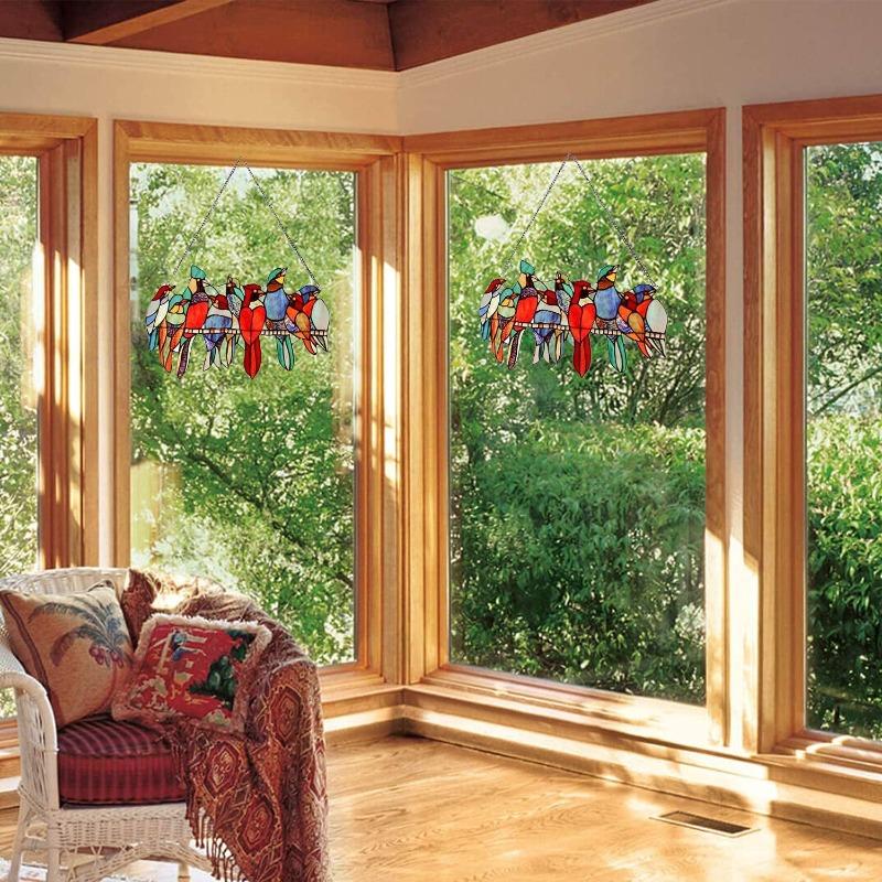 Stained Glass Birds Window Hangings,Suncatcher Cardinal Window Hanging Double Side Decor,Tiffany Style Bird Lovers Gifts Decor