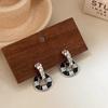 Yinruitai S925 Sterling Silver Black & White Checkered Enamel Double Pendant Ear Cuffs for Women - Light Luxury Niche Design