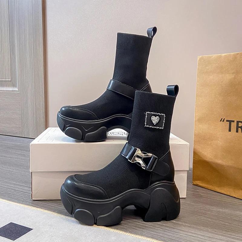 Fashion Fashion Autumn Winter Modern Boots  Breathable Sock Boots 7.5CM Height Increasing Lady Footwear Shoes Platform Shoes