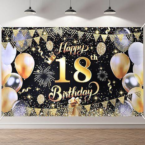 Decorazione per il 18° Compleanno Stendardo di Sfondo Oro Rosa Decorazione per Feste Sfondo Fotografico per Interni ed Esterni
