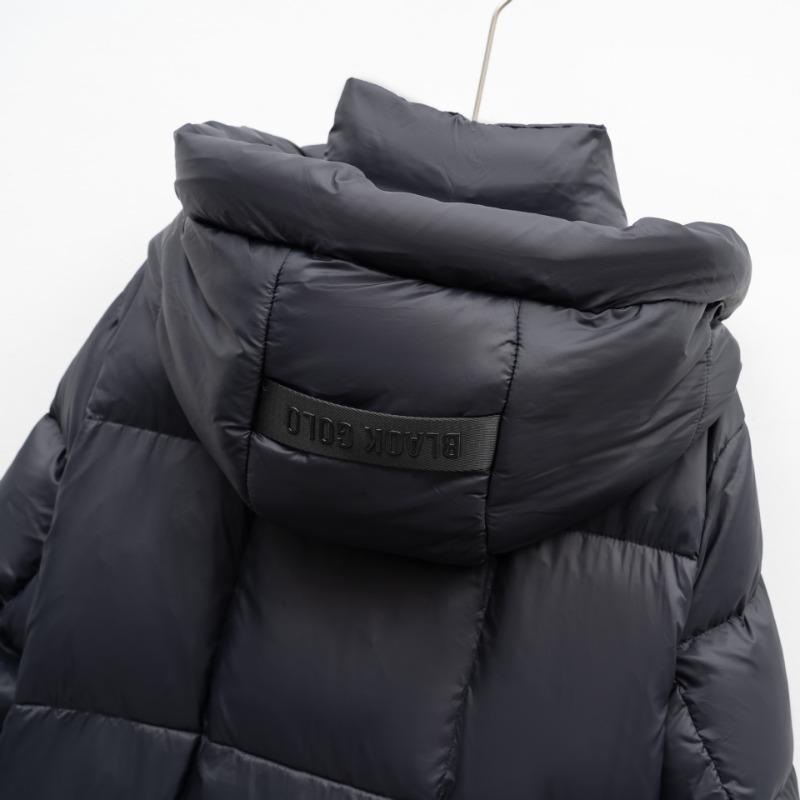 Long black diamond cold-proof down jacket for women's new black pearl thickened over the knee couple's coat tide