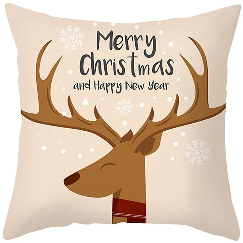 Merry Christmas Cushion Cover Santa Claus Elk Pillow Cover Living Room Sofa Home Room Decorations