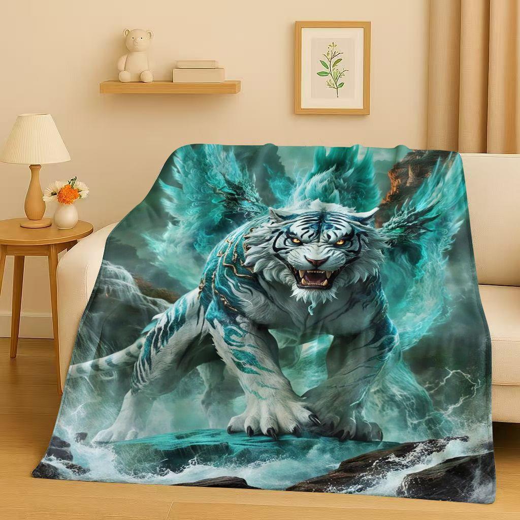 26 Style Tiger Lion Beast Art Cartoon Flannel Blanket,Ultra Soft Warm Plush Throw for Home Bedroom Bed Sofa Cover Office Travel