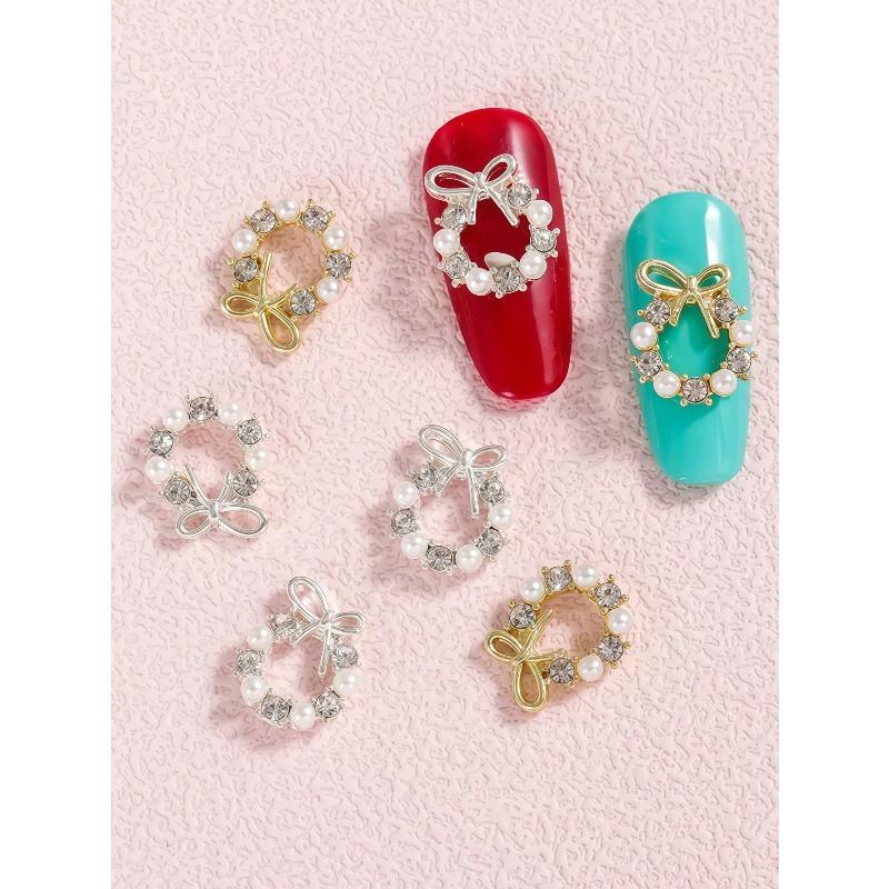 3D Christmas Gold Silver Bow Wreath Nail Art Decoration Japanese Korean Style Alloy Wreath Nail Charms Metal Nail Accessories