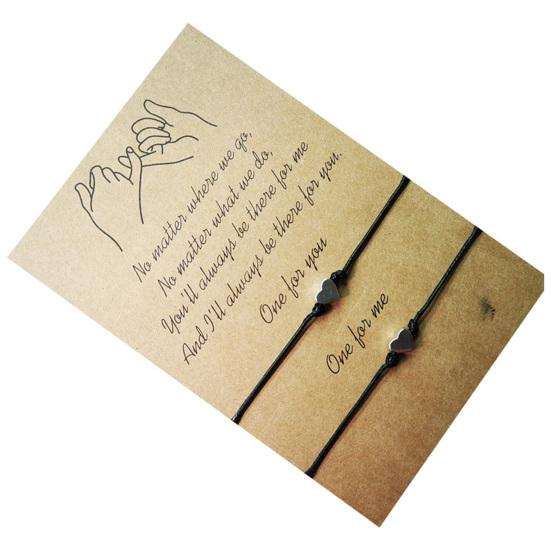 Simple Heart-shaped Wax Thread Knitting Blessing Card Lovers Bracelet Gift Set