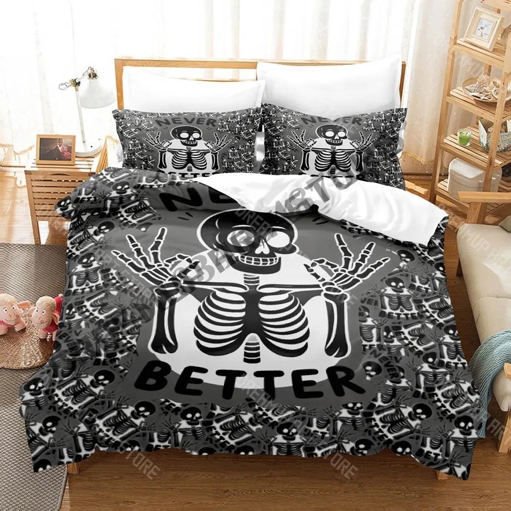 3D Print Never Better Skeleton Bedding Set Single Twin Full Queen King Size Bed Set Adult Bedroom Duvetcover Sets Anime Bed