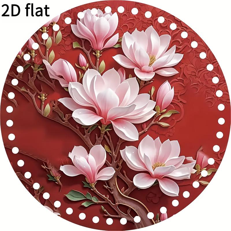 

1PC round red artificial magnolia design, incomplete hand-crocheted base, handmade