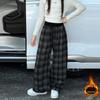 2025 Girls' Trendy Plaid Fleece-Lined Pants for Middle Schoolers - Thick, Warm Winter Straight-Leg Style