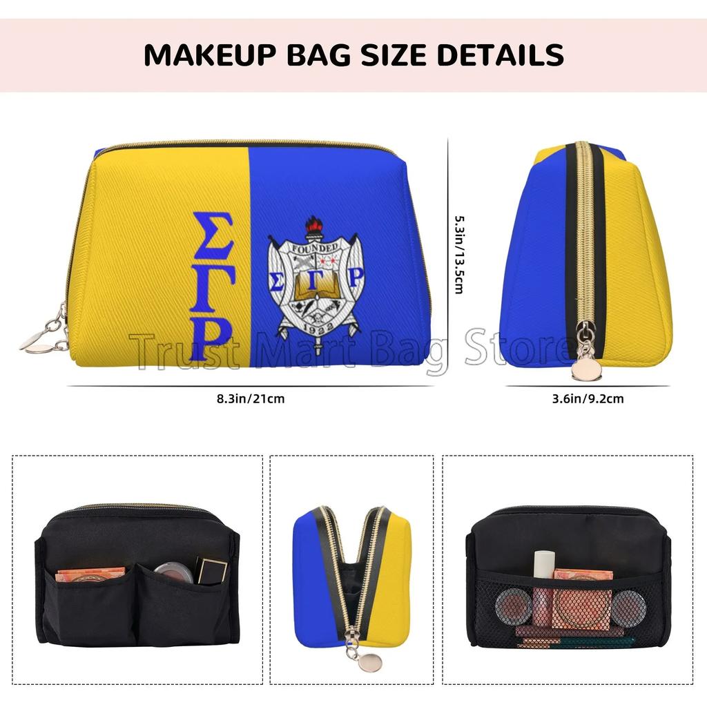 Sigma Gamma Rho Sorority Paraphernalia Gift 1922 SGR Makeup Bag for Women Girls Leather Travel Toiletry Pouch Cosmetic Bag