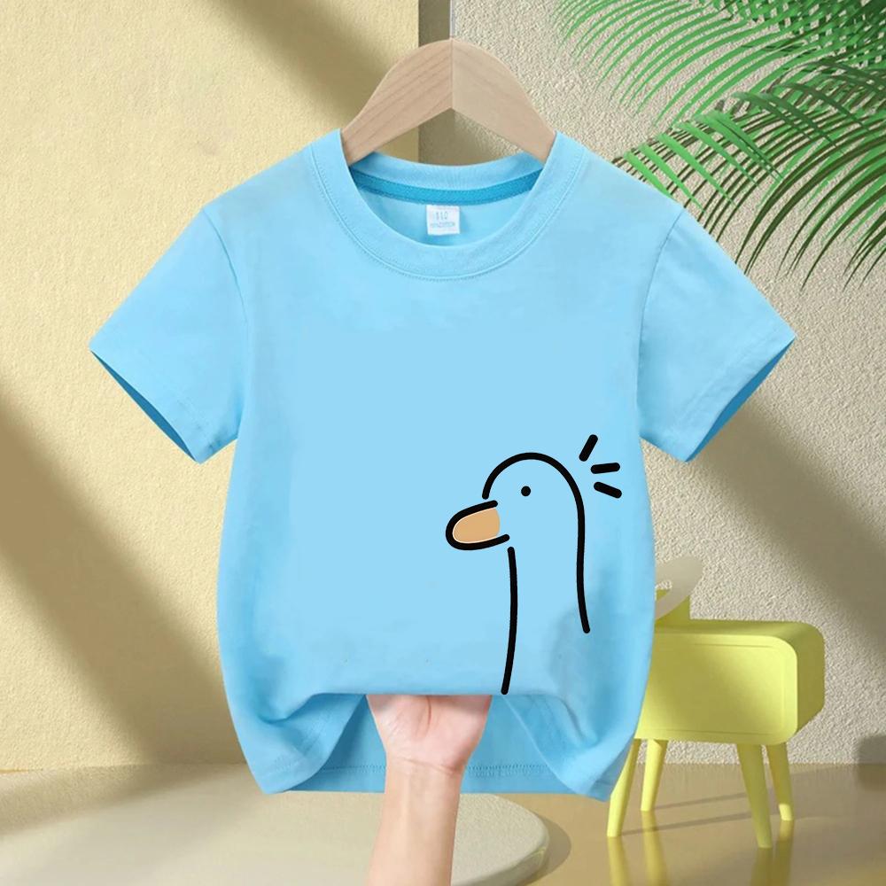 Summer Kids Korean Style Simple 100 Cotton T Shirt for Children Trendy Yellow Duck Printed Tees Girls Daily Casual Sweatshirts