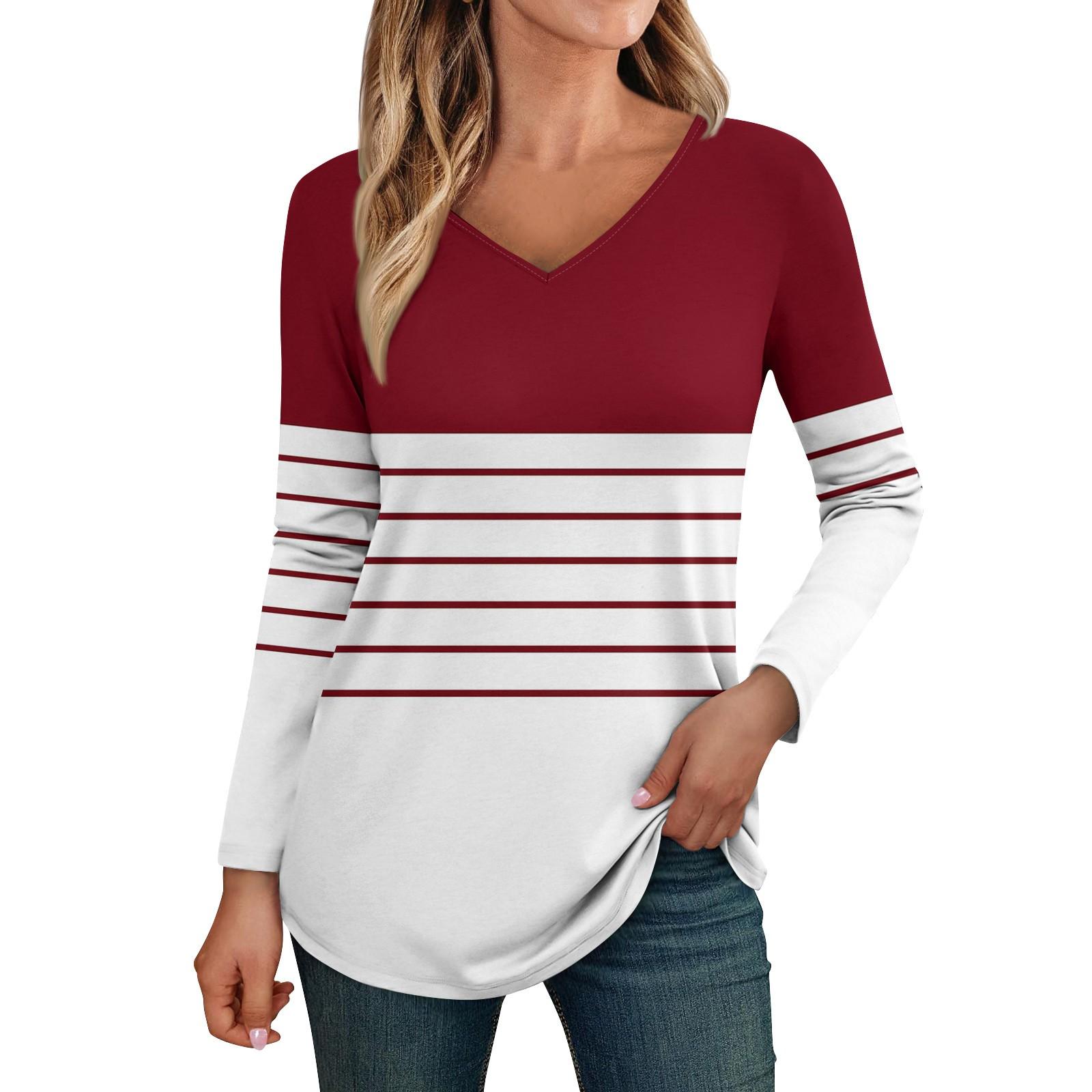 

Женские топы с длинными рукавами, рубашки с v-образным вырезом, повседневные модные футболки с цветочным принтом, блузки, осенние наряды-туники, приталенные футболки XL красный