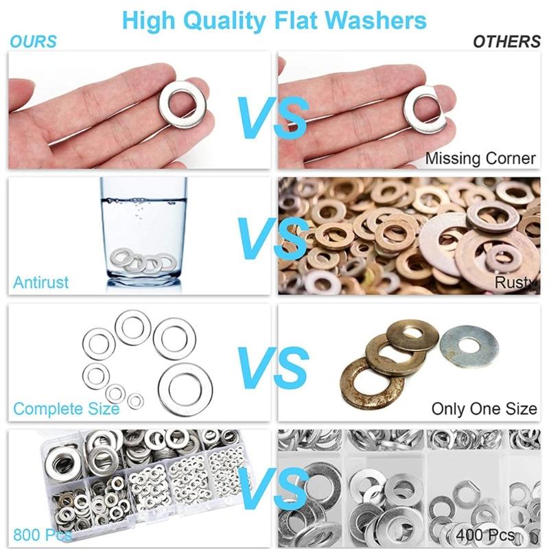 Multipurpose 800Pieces Washer Set for Home Improvement Stainless Steel Materials Flat Washers for Secure Fastening
