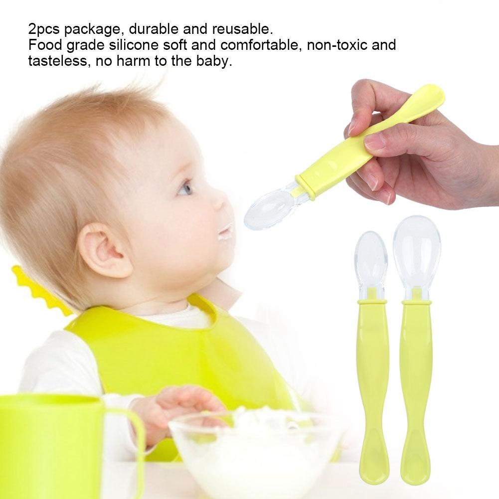 2pcs Baby Spoons Food Grade Silicone Spoons with Soft Tips Infant Feeding  Spoon Baby Utensils