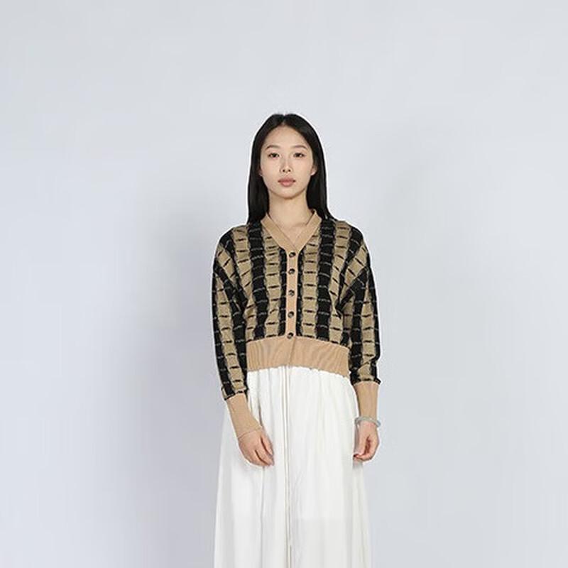 Anlom Autumn/Winter Geometric Pattern Color-block Long Sleeve Cardigan