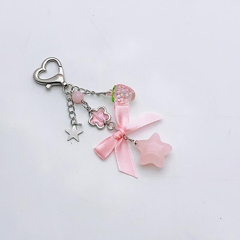 Fashionable Strawberry Keychain Star Purse Pendant Sweet Bowknot Key Ring Exquisite Backpack Decoration Accessories Gifts