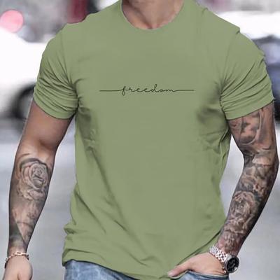 Cotton Men's Summer Loose Size 100% Cotton Freedom Graphi Print Casual Slim Fit Round Neck Short Sleeve T-shirt Top
