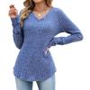 Solid Color V Neck Lace Patchwork Loose Long Sleeve Brushed T Shirt